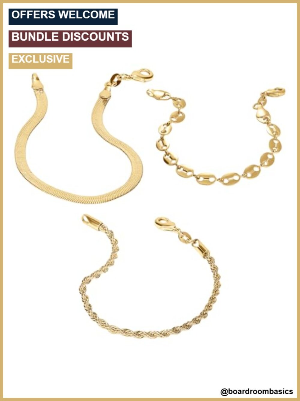 Waterproof Non-Tarnish Bracelet Set Stackable 7" Chain Bracelets